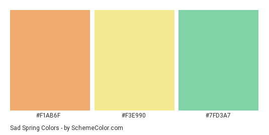 Sad Spring - Color scheme palette thumbnail - #f1ab6f #f3e990 #7fd3a7 