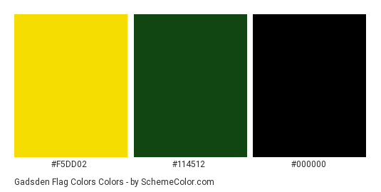 Gadsden Flag Colors - Color scheme palette thumbnail - #f5dd02 #114512 #000000 