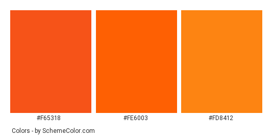 Pumpkin Orange - Color scheme palette thumbnail - #f65318 #fe6003 #fd8412 