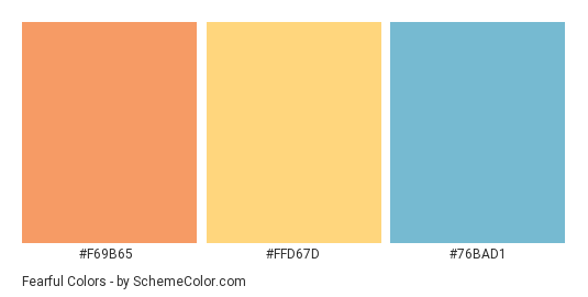 Fearful - Color scheme palette thumbnail - #f69b65 #ffd67d #76bad1 