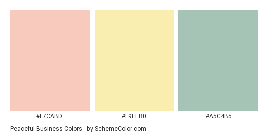 Peaceful Business - Color scheme palette thumbnail - #f7cabd #F9EEB0 #A5C4B5 