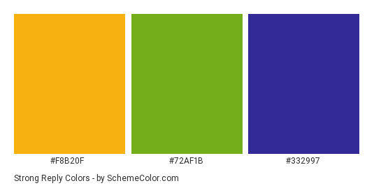 Strong Reply - Color scheme palette thumbnail - #f8b20f #72af1b #332997 