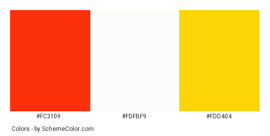 Vivid Heart - Color scheme palette thumbnail - #fc3109 #fdfbf9 #fdd404 