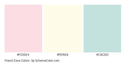 Friend Zone - Color scheme palette thumbnail - #fcdde4 #fefbe8 #c3e2dd 