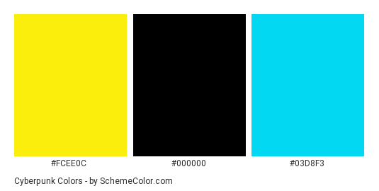 Cyberpunk - Color scheme palette thumbnail - #fcee0c #000000 #03d8f3 