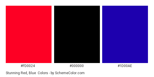 Stunning Red, Blue & Black - Color scheme palette thumbnail - #fd0024 #000000 #1d00ae 