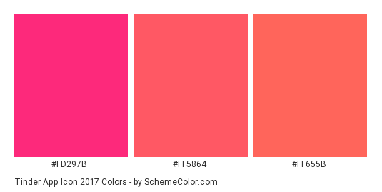 Tinder App Icon 2017 - Color scheme palette thumbnail - #fd297b #ff5864 #ff655b 