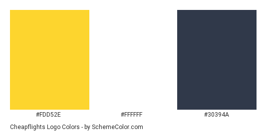 Cheapflights Logo - Color scheme palette thumbnail - #fdd52e #ffffff #30394a 