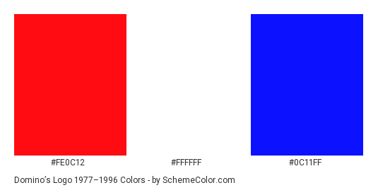 Domino’s Logo 1977–1996 - Color scheme palette thumbnail - #fe0c12 #ffffff #0c11ff 