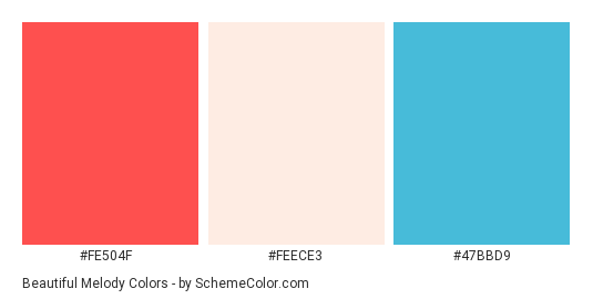 Beautiful Melody - Color scheme palette thumbnail - #fe504f #feece3 #47bbd9 