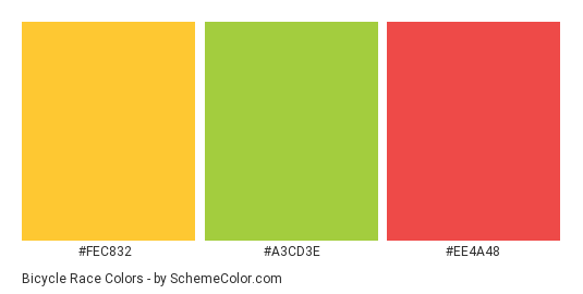 Bicycle Race - Color scheme palette thumbnail - #fec832 #a3cd3e #ee4a48 