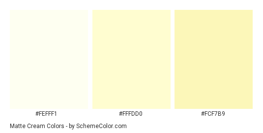 Matte Cream - Color scheme palette thumbnail - #fefff1 #fffdd0 #fcf7b9 