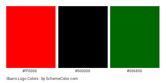 Sbarro Logo - Color scheme palette thumbnail - #ff0000 #000000 #006800 