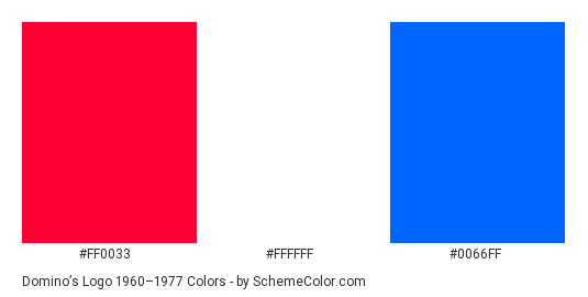 Domino’s Logo 1960–1977 - Color scheme palette thumbnail - #ff0033 #ffffff #0066ff 
