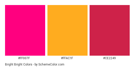 Bright Bright - Color scheme palette thumbnail - #ff007f #ffac1f #ce2249 
