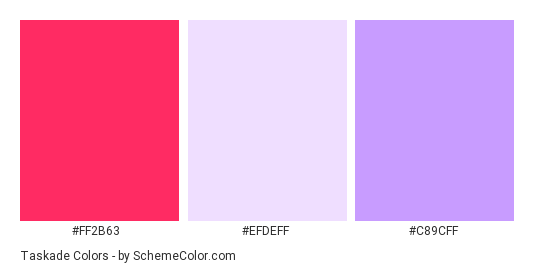 Taskade - Color scheme palette thumbnail - #ff2b63 #efdeff #c89cff 