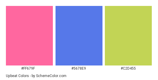 Upbeat - Color scheme palette thumbnail - #ff679f #5678e9 #c2d455 