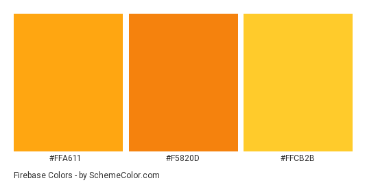 Firebase - Color scheme palette thumbnail - #ffa611 #f5820d #ffcb2b 