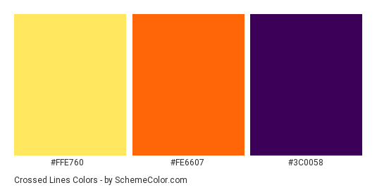 Crossed Lines - Color scheme palette thumbnail - #ffe760 #fe6607 #3c0058 