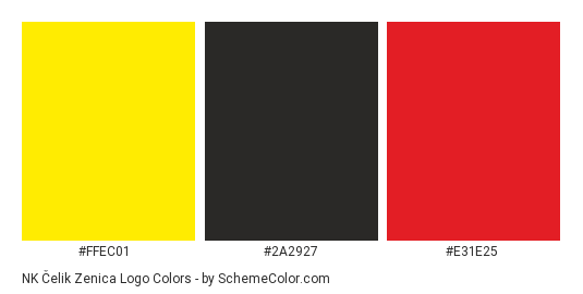 NK Čelik Zenica Logo - Color scheme palette thumbnail - #ffec01 #2a2927 #e31e25 