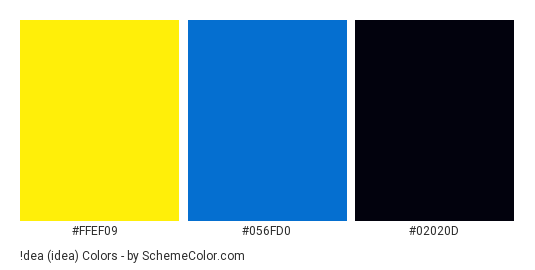 !dea (idea) - Color scheme palette thumbnail - #ffef09 #056fd0 #02020d 
