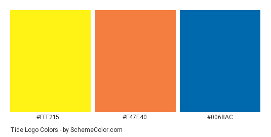 Tide Logo - Color scheme palette thumbnail - #fff215 #f47e40 #0068ac 