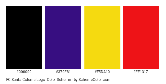 FC Santa Coloma Logo - Color scheme palette thumbnail - #000000 #370e81 #f5da10 #ee1317 