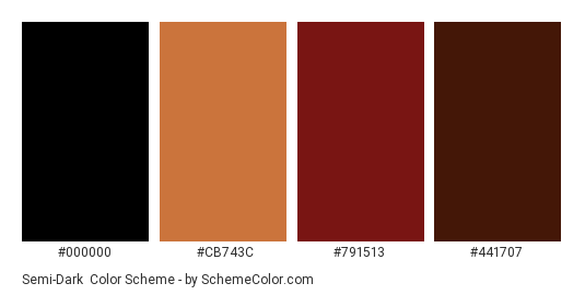 Semi-Dark - Color scheme palette thumbnail - #000000 #CB743C #791513 #441707 