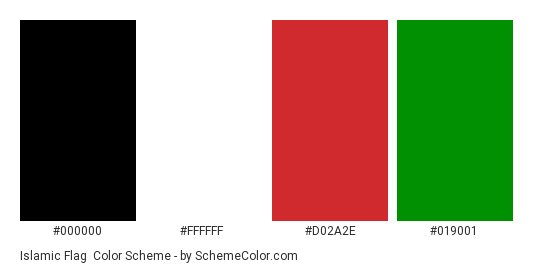 Islamic Flag - Color scheme palette thumbnail - #000000 #FFFFFF #d02a2e #019001 