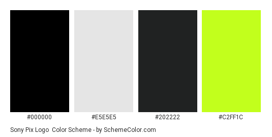 Sony Pix Logo - Color scheme palette thumbnail - #000000 #e5e5e5 #202222 #c2ff1c 