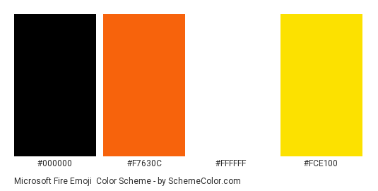 Microsoft Fire Emoji - Color scheme palette thumbnail - #000000 #f7630c #ffffff #fce100 
