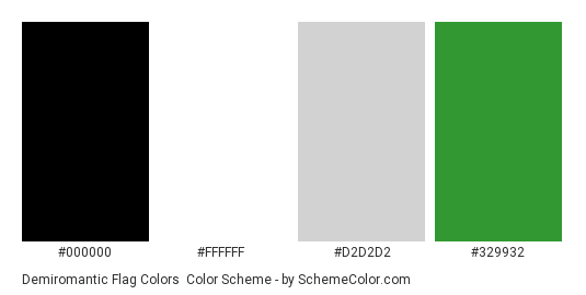 Demiromantic Flag Colors - Color scheme palette thumbnail - #000000 #ffffff #d2d2d2 #329932 