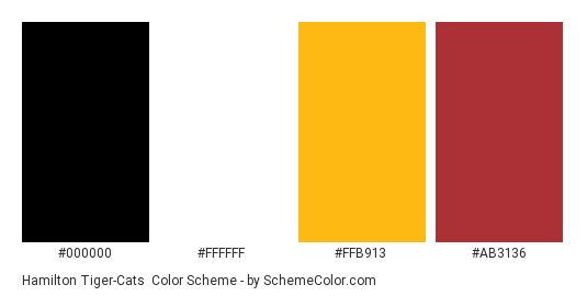 Hamilton Tiger-Cats - Color scheme palette thumbnail - #000000 #ffffff #ffb913 #ab3136 