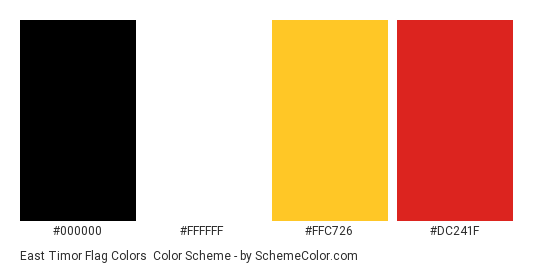 East Timor Flag Colors - Color scheme palette thumbnail - #000000 #ffffff #ffc726 #dc241f 