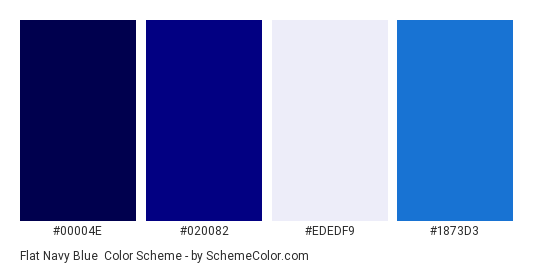 Flat Navy Blue - Color scheme palette thumbnail - #00004e #020082 #ededf9 #1873d3 
