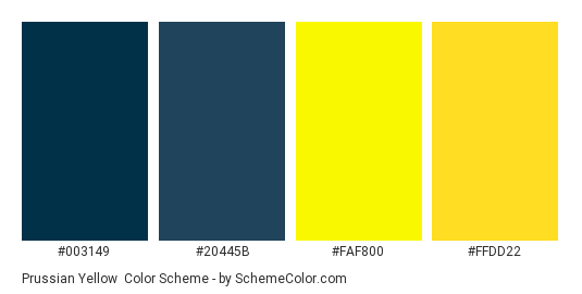 Prussian Yellow - Color scheme palette thumbnail - #003149 #20445b #FAF800 #FFDD22 