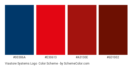 Viastore Systems Logo - Color scheme palette thumbnail - #00386a #e30613 #a3130e #6d1002 