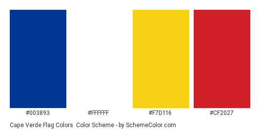Cape Verde Flag Colors - Color scheme palette thumbnail - #003893 #ffffff #f7d116 #cf2027 