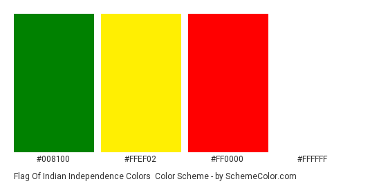 Flag of Indian Independence Colors - Color scheme palette thumbnail - #008100 #ffef02 #ff0000 #FFFFFF 