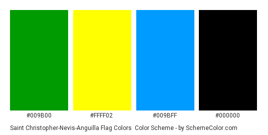 Saint Christopher-Nevis-Anguilla Flag Colors - Color scheme palette thumbnail - #009B00 #FFFF02 #009BFF #000000 