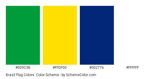 Brazil Flag Colors - Color scheme palette thumbnail - #009C3B #FFDF00 #002776 #FFFFFF 