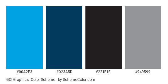 GCI Graphics - Color scheme palette thumbnail - #00A2E3 #023A5D #221E1F #949599 