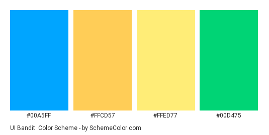 UI Bandit - Color scheme palette thumbnail - #00a5ff #ffcd57 #FFED77 #00d475 