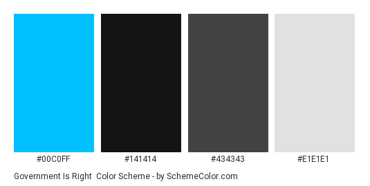 Government Is Right - Color scheme palette thumbnail - #00c0ff #141414 #434343 #e1e1e1 