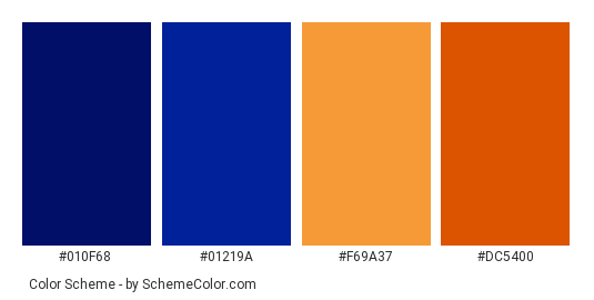 Sport of Photography - Color scheme palette thumbnail - #010f68 #01219a #f69a37 #dc5400 