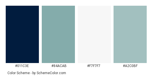 Guarding The Sea - Color scheme palette thumbnail - #011c3e #84acab #f7f7f7 #a2c0bf 