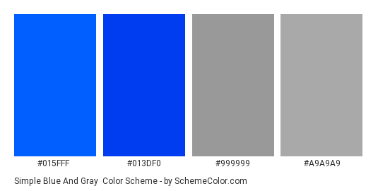 Simple Blue and Gray - Color scheme palette thumbnail - #015fff #013df0 #999999 #a9a9a9 