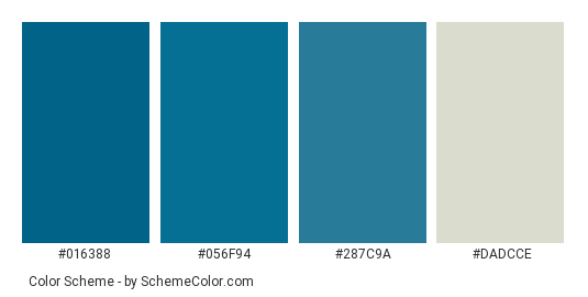 Blue Wooden Bench - Color scheme palette thumbnail - #016388 #056f94 #287c9a #dadcce 