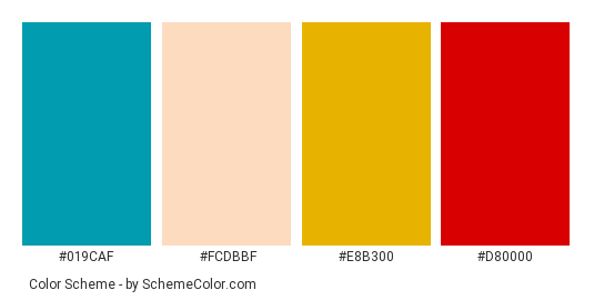 Red Sccoter - Color scheme palette thumbnail - #019caf #fcdbbf #e8b300 #d80000 