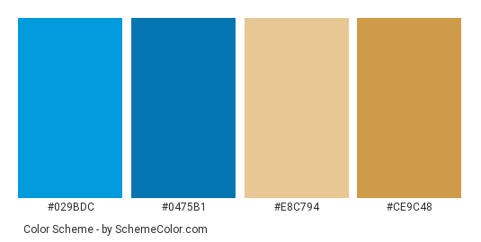 Bananas on Blue - Color scheme palette thumbnail - #029bdc #0475b1 #e8c794 #ce9c48 